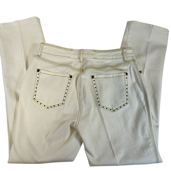 Chico's Platinum Jeans Sonora White Chic Studded Pockets Sz 1.5 Reg (10) Straigh - Picture 1 of 14